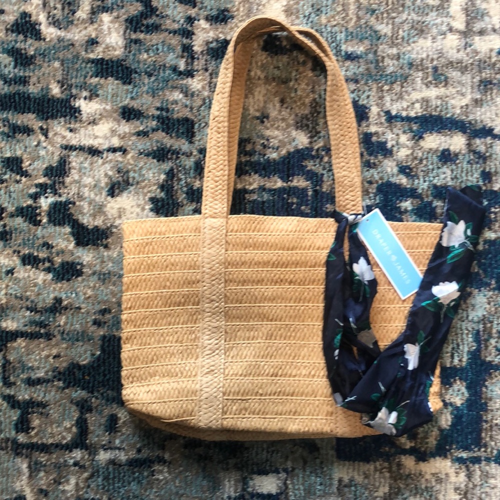 Draper James Straw Bag Woven Tote Floral Scarf